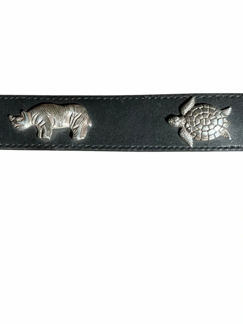 CABELA’S BLACK LEATHER BELT WITH SILVER ANIMAL CONCHOS – VINTAGE 1991 MEDIUM